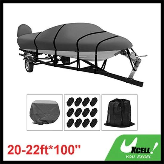UXCELL Trailerable Boat Cover 600D Marine Grade PU Lined Bass Boat Cover for Bayliner Tri-Hull Fishing Runabout Boat 20-22ft 1 Pcs