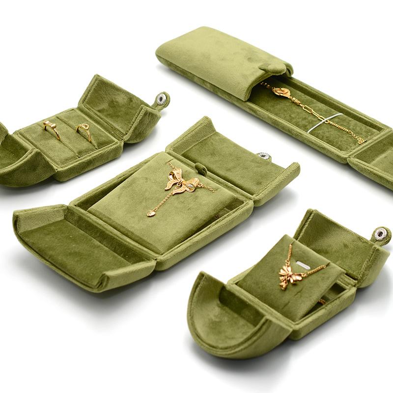 Double Opening Grass Green Velvet Jewelry Box For Rings Earrings Necklaces Bracelets And Bangles Elegant Jewelry Packaging Storage Solution