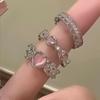 LATS 2PCS Crystal Crown Adjustable Ring Irregular Geometry Vintage Rings Set for Women Girls New Fashion Jewelry