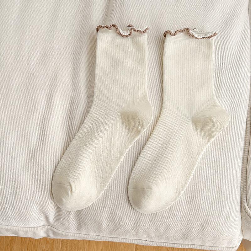 

Autumn Socks for Women, Black Ear-rimmed Pile Socks, Solid Color Vertical Long Socks, Versatile Pile Socks 1 pair молоко, білий колір