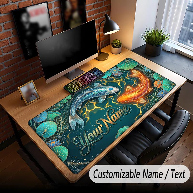 Koi Fish Theme Custom Mouse Pad Personalized With Name Text Customized Desk Mat For Office Home Decor