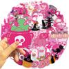50Pcs Transparent Cartoon Pink Halloween Sticker Packs, Waterproof Transparent PET Hand Account Decorative Guitar Notebook Stickers