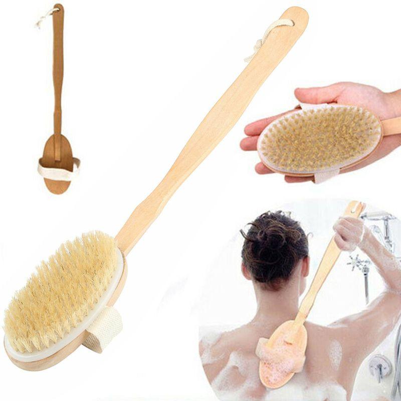 Luxuriöser Dusch-Rückenwäscher mit Naturborsten und langem Holzgriff für glatte Haut