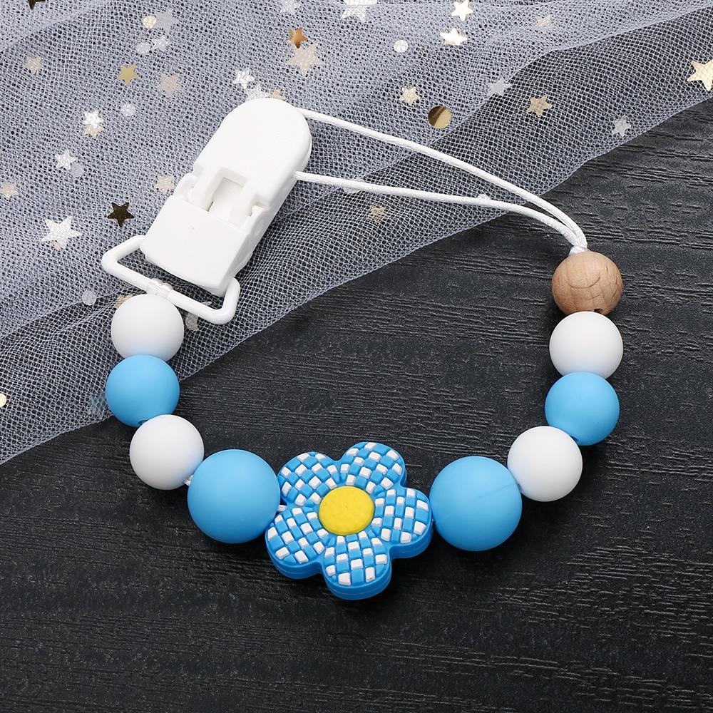 New Baby Pacifier Clips Silicone Flower Beads Baby Pacifier Chain Teether Teething Toys Dummy Clip Holder Chain Clip Baby Gifts