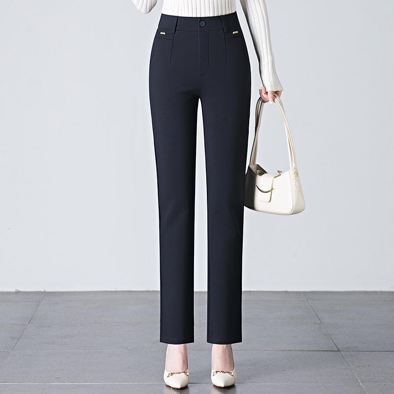 Saidel Women's Plus Size Straight-Leg Casual Pants - Slimming Baguette Style for Spring & Autumn 2025