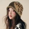 Spring and Autumn Warm Retro Pulled Leopard Print Versatile Big Head Circumference Pile Hat Woman