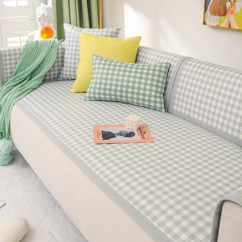 Sofa Cushion Summer Non-Slip Small Lattice Ice Silk Mat Seat Cushion Simple Summer Fresh Backrest Towel Sofa Cover