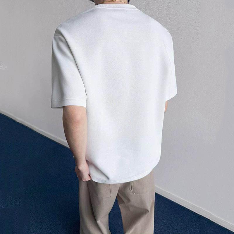 Men Crew Neck Short Sleeve Stitching Design Casual Loose Plain T Shirt Tops
