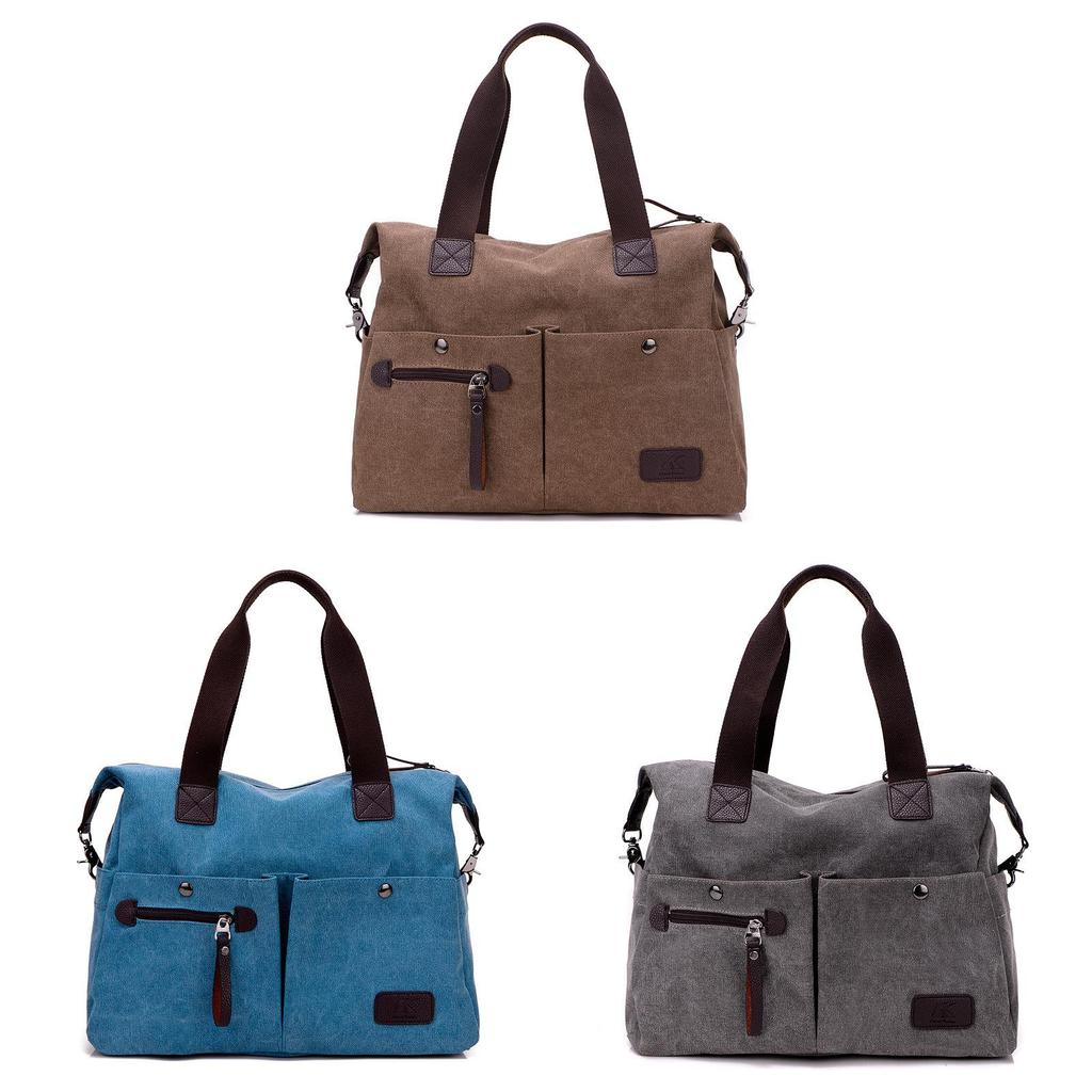 Korean Style Canvas Womens Casual Shoulder Bag With Zipper Pockets For Daily Use
