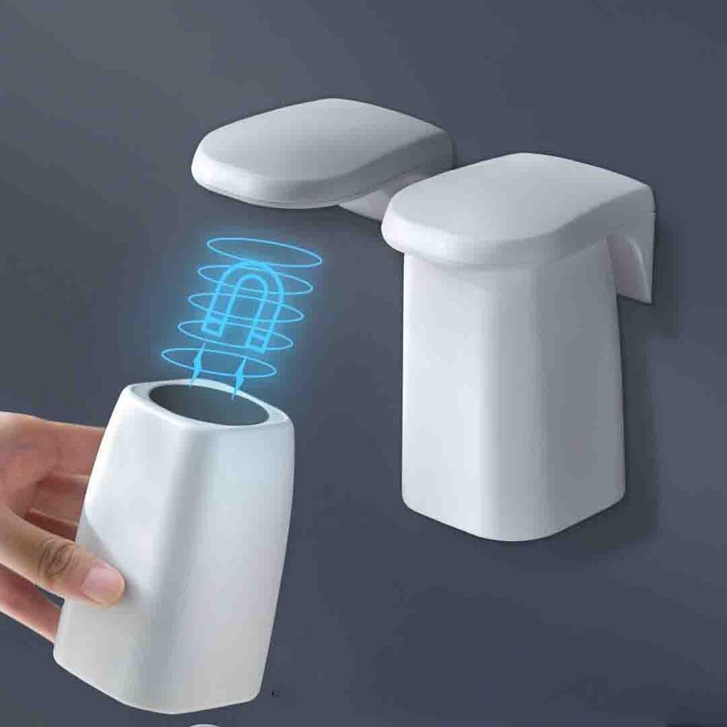 1-6PCS Japanese Style No-drill Minimalist Magnetic Mouthwash Cup Wall Mounted Toothbrush Storage Rack Brushing Cup Washing Cup