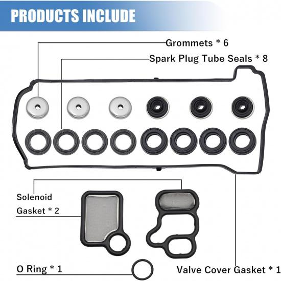 Engine Cylinder Valve Cover Gasket Set Compatible with Acura Honda Accord Civic CR-V Element CSX RDX RSX TSX - Replace VS50614R ES73071