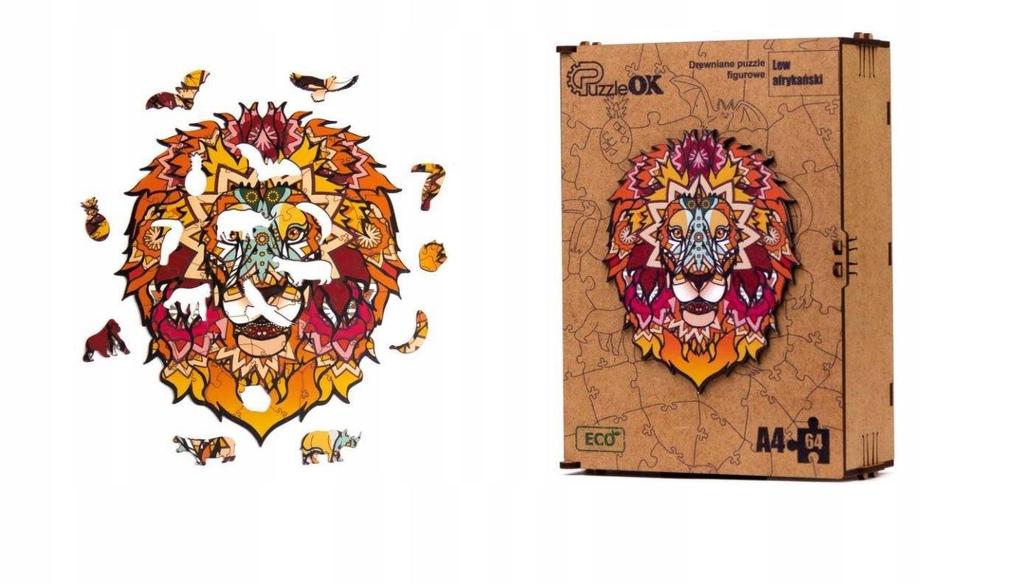 Puzzle Drewniane Układanka Lew Kot Afrykański Pua4-00706