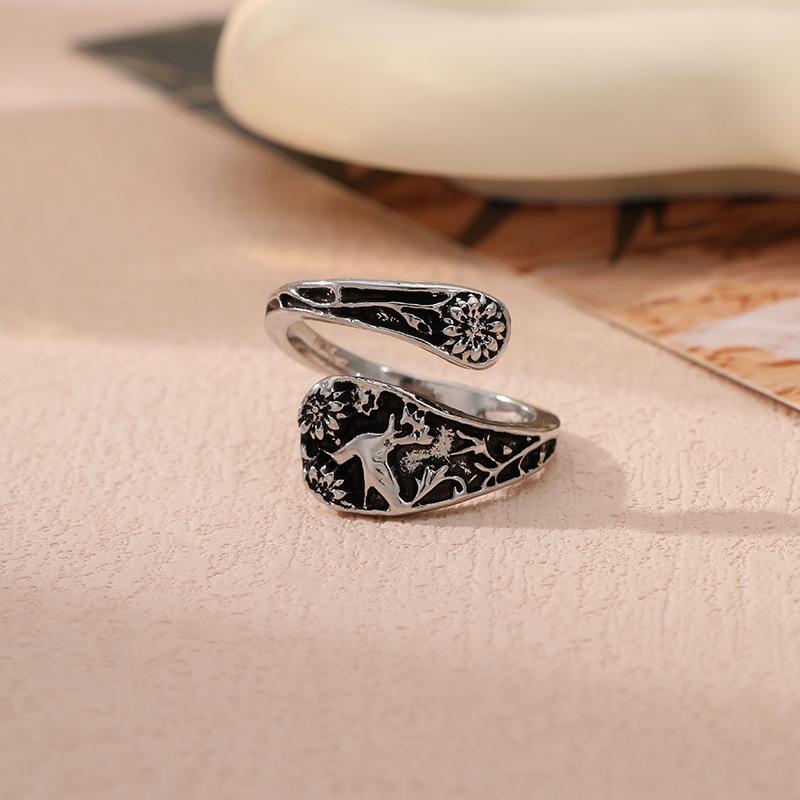 Ancient silver geometric ring literary and retro personality light luxury fashion jewelry finger ring women