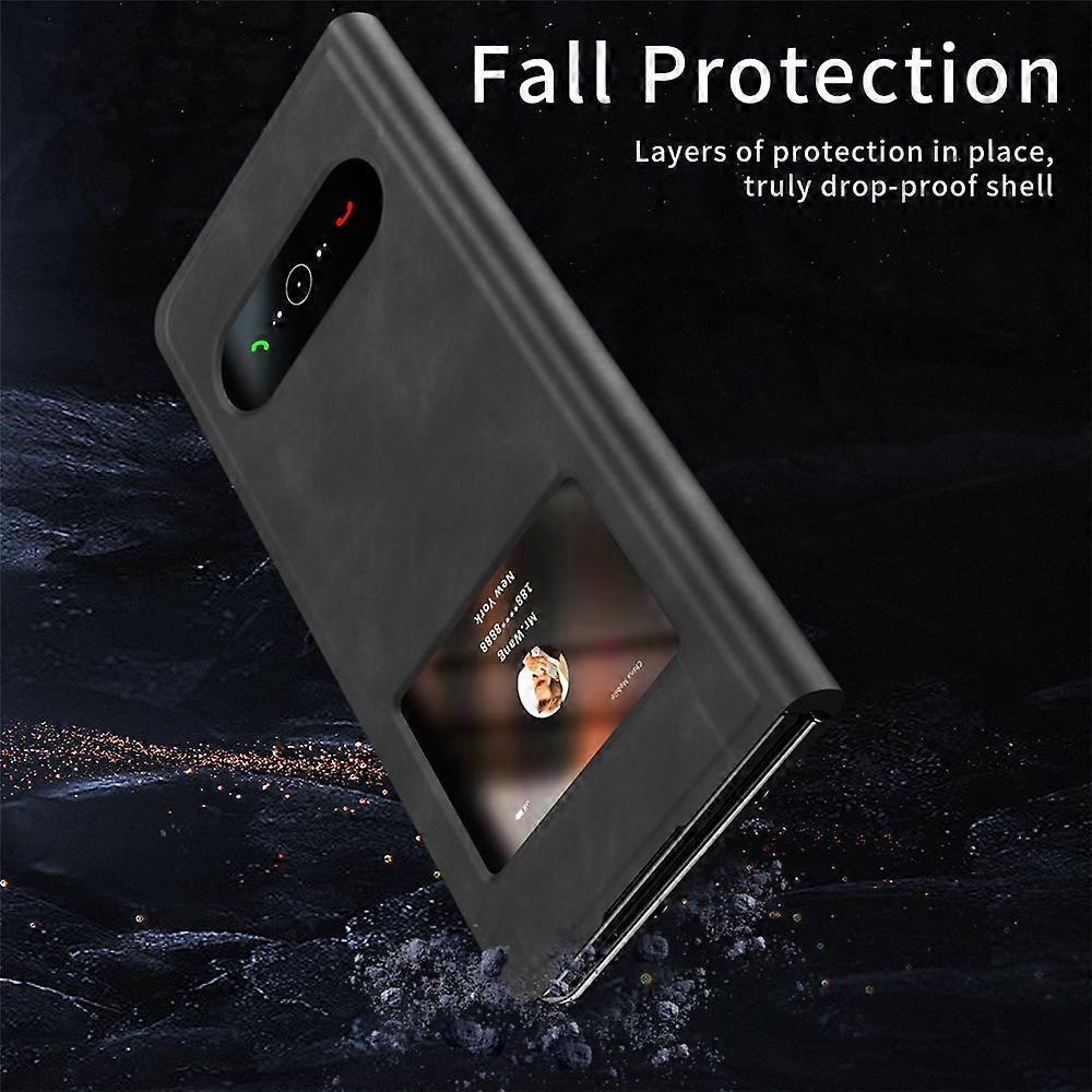 Kompatibel für Samsung Galaxy Z Fold7 5G Hülle mit Sichtfenster PU-Leder Handyhülle