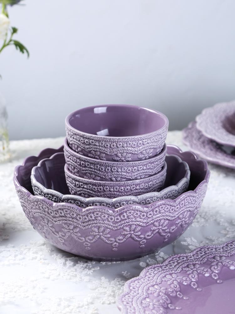 Nordic Style Purple Ceramic Tableware Set: Retro French Bowls, Plates & Dishes - Perfect Housewarming Gift