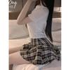 New College Style Sweet Girl Student Dress Strap Temptation Waist Skorts Two Piece Skirt Shirt Sex Uniform Set Sweet BUJ7