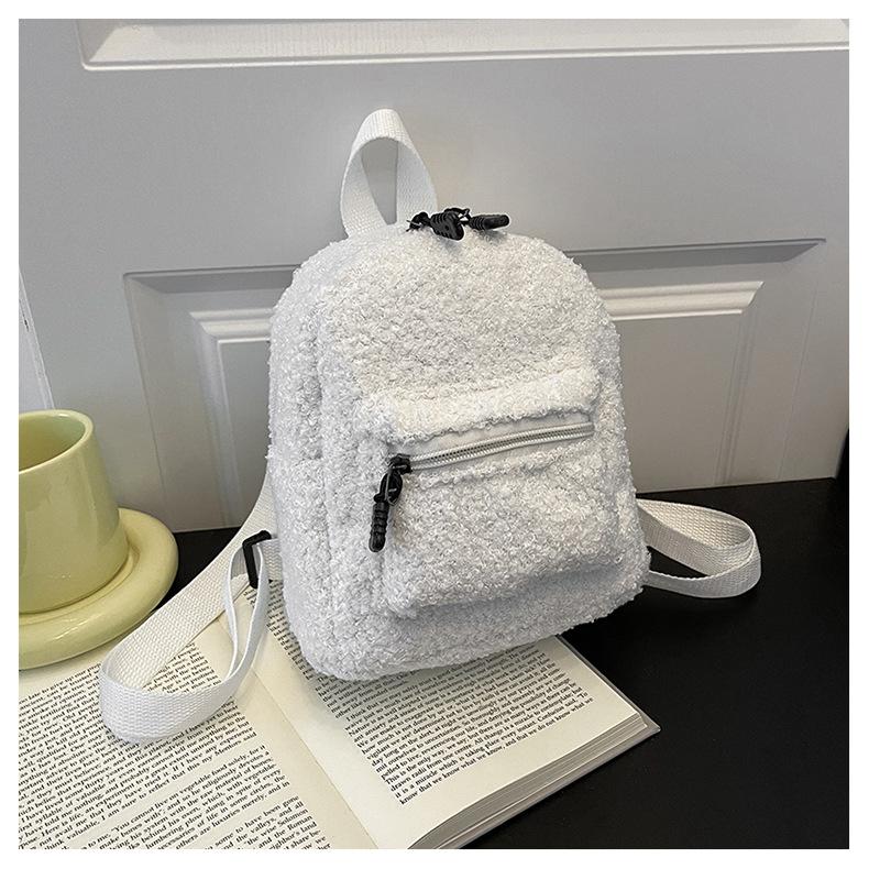 Mini Plush Backpack Solid Color Women Little Girls Wild Fashion Soft Autumn Winter Stylish Small Daypack for Shopping Street