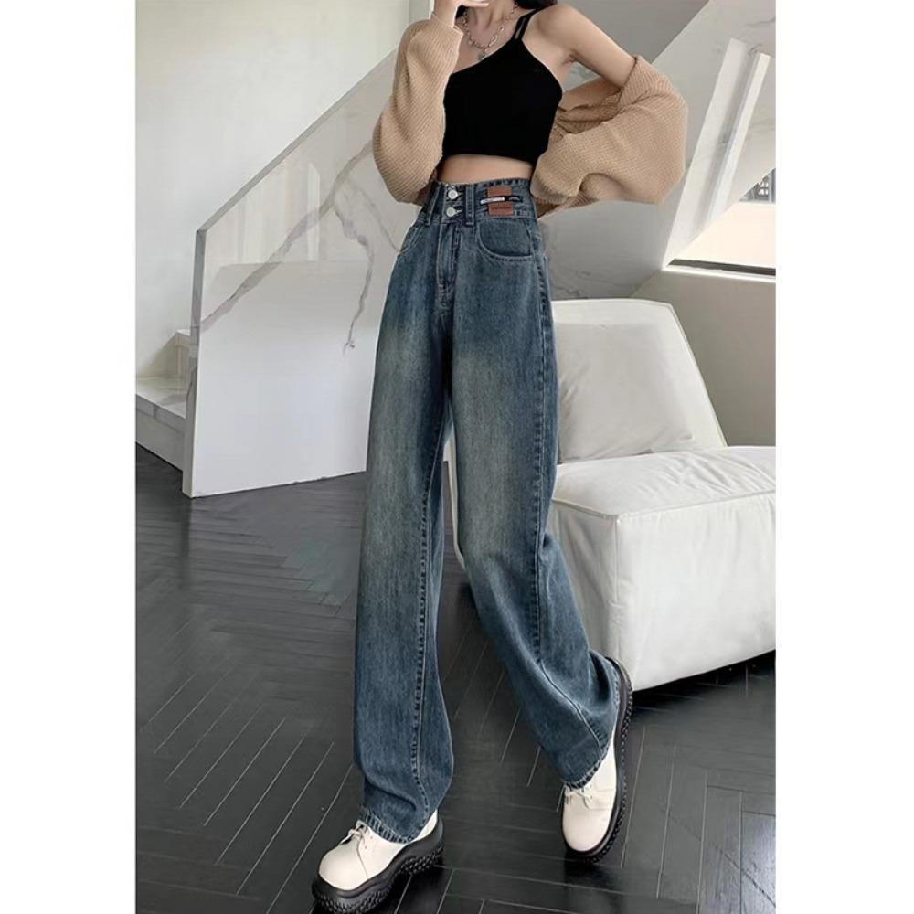 Retro vielseitige High-Waist Wide-Leg Jeans Damen 2025 neu dünn und vielseitig fallend gerade Bodenhose