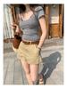 2026 Summer Korean Style Slim-Fit Wool T-Shirt for Women - Spicy U-Neck, Short-Sleeved, Sexy & Trendy