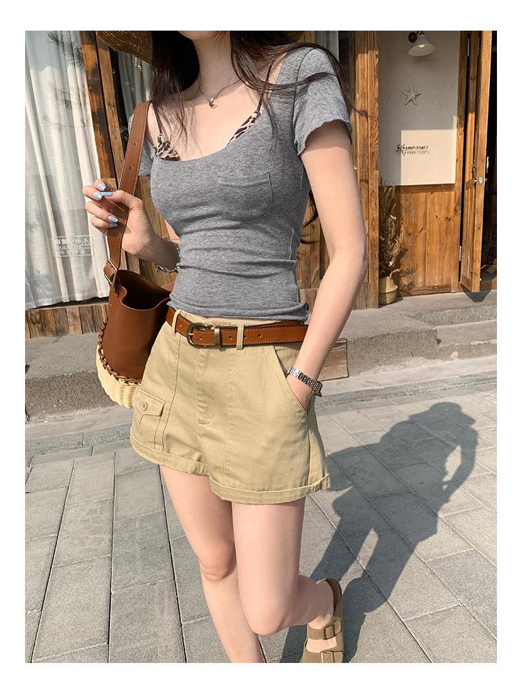 2026 Summer Korean Style Slim-Fit Wool T-Shirt for Women - Spicy U-Neck, Short-Sleeved, Sexy & Trendy