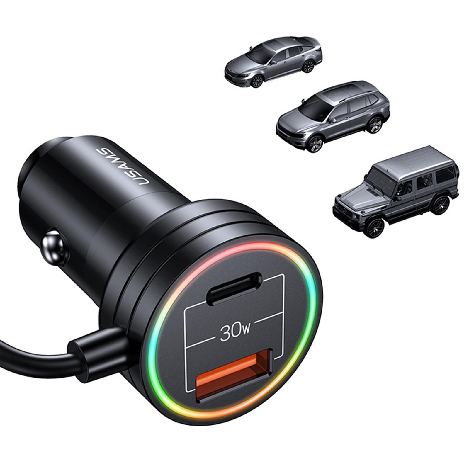 

Type-C Car Charger, 30W Fast Car Charger PD& QC3.0 with 3.3ft 30W Fast Type-C Coiled Cable, Car Charger Adapter