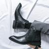 Chelsea Boots Spitz Hoher Schaft Leder Schuhe Friseur Martin Stiefel Reißverschluss Innen Erhöhend Freizeitstiefel