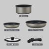 Iris Ohyama Frying Pan and Pot Set, IH & Gas Stove Compatible, 5-Piece Set for Single Living, Diamond Coated, Silver, Detachable Handle, Lightweight,