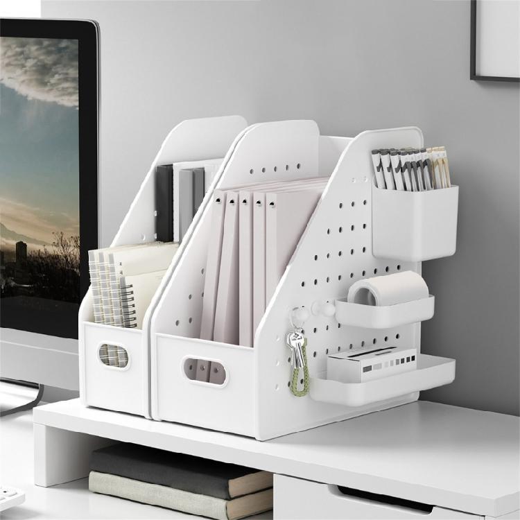 Schreibtischorganizer mit Lochwand, abnehmbarem Stiftebecher, multifunktionaler Aktenablagebox, platzsparender Buchstütze für Zuhause und Büro