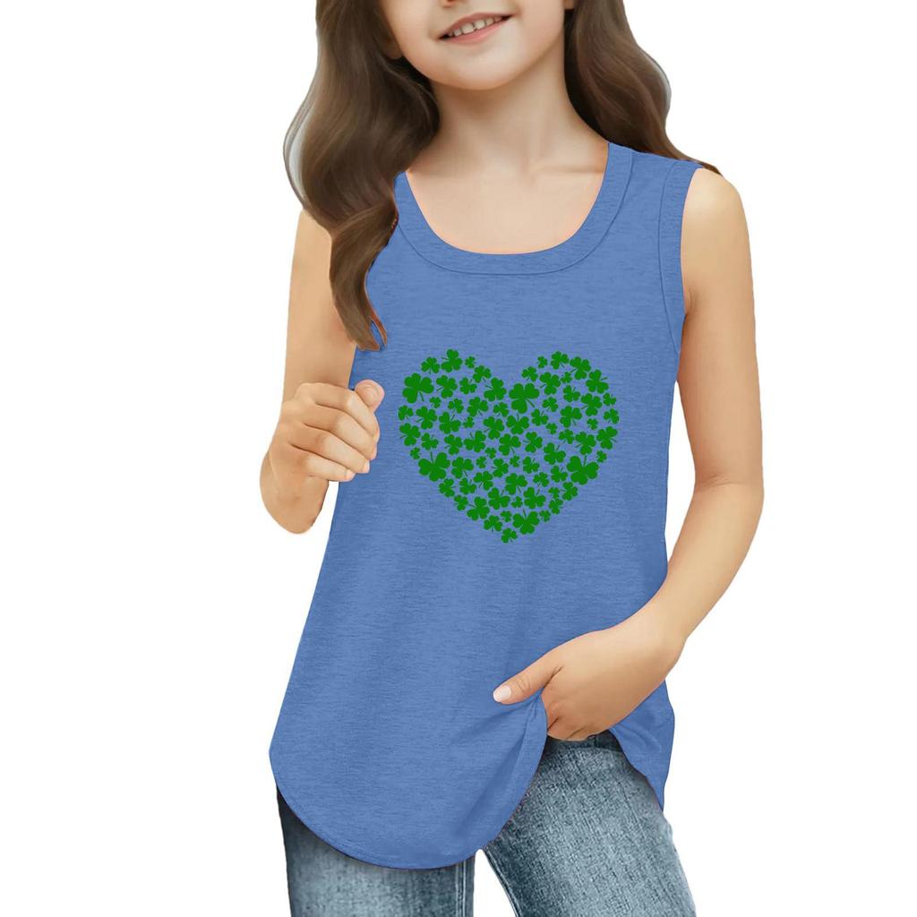 Girls Kids Summer Crewneck Sleeveless Shirts Tank Tops St. Patrick's Day