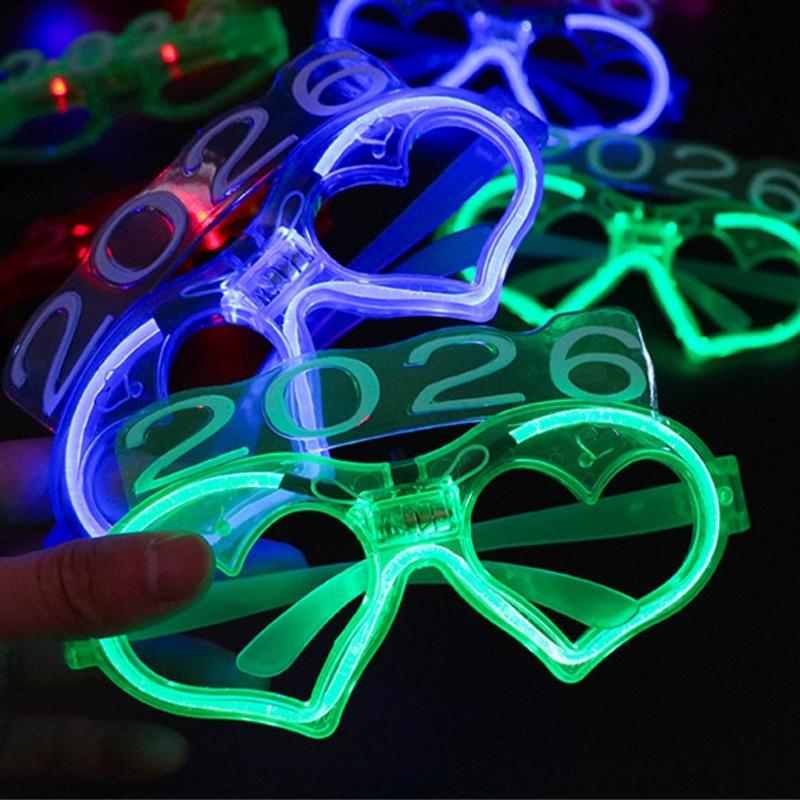 6Pcs Glowing Heart LED Glasses Night Event Party Supplies Reusable Bright Light Comfort Safe Materials