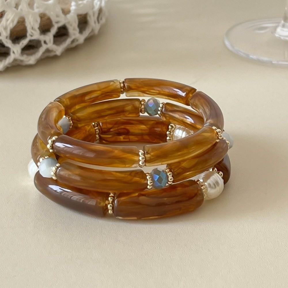 3Pcs/Set Multicolour Beads Resin Bracelet Punk Cuff Bracelet Set New Bamboo Pipe Bangles Gifts