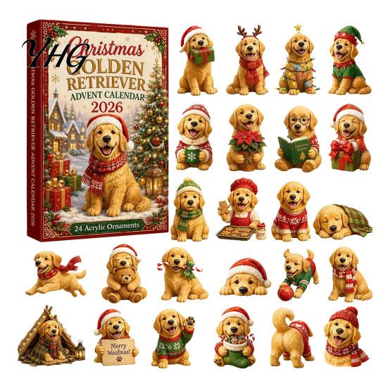 Calendario de Adviento de Figuras de Perros Coleccionables, Cuenta Regresiva Navideña de 24 Días, Juego de Adornos Acrílicos con Figuras Mini de Decoración Festiva, Colgante para Árbol