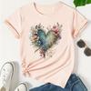 Women's Heart Print T-shirt Short Sleeve Crew Neck Casual Top For Spring Summer