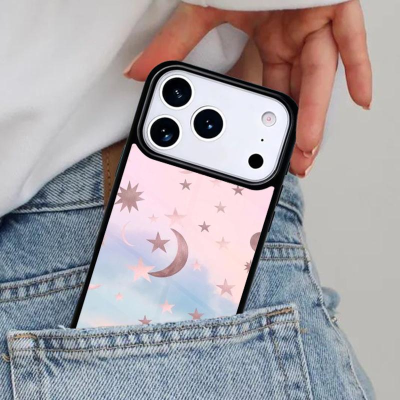 Moon Stars Pastel Phone Case for iPhone 17ProMax 12 13 14 15 16e 17 Pro Max Plus Air Cover