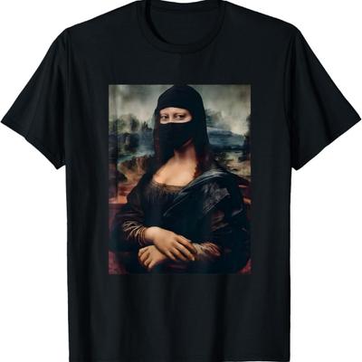 Lyžařská maska Mona Lisa Drží Vtipný obraz Leonarda da Vinci Tričko