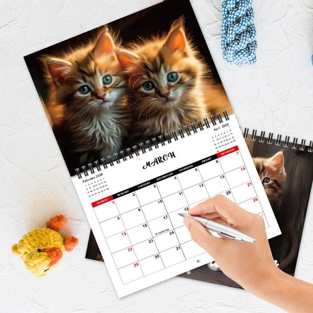 Hanging Loop Cat Calendar Durable Construction Monthly Planner Kitten Wall Calendar  Office Decor