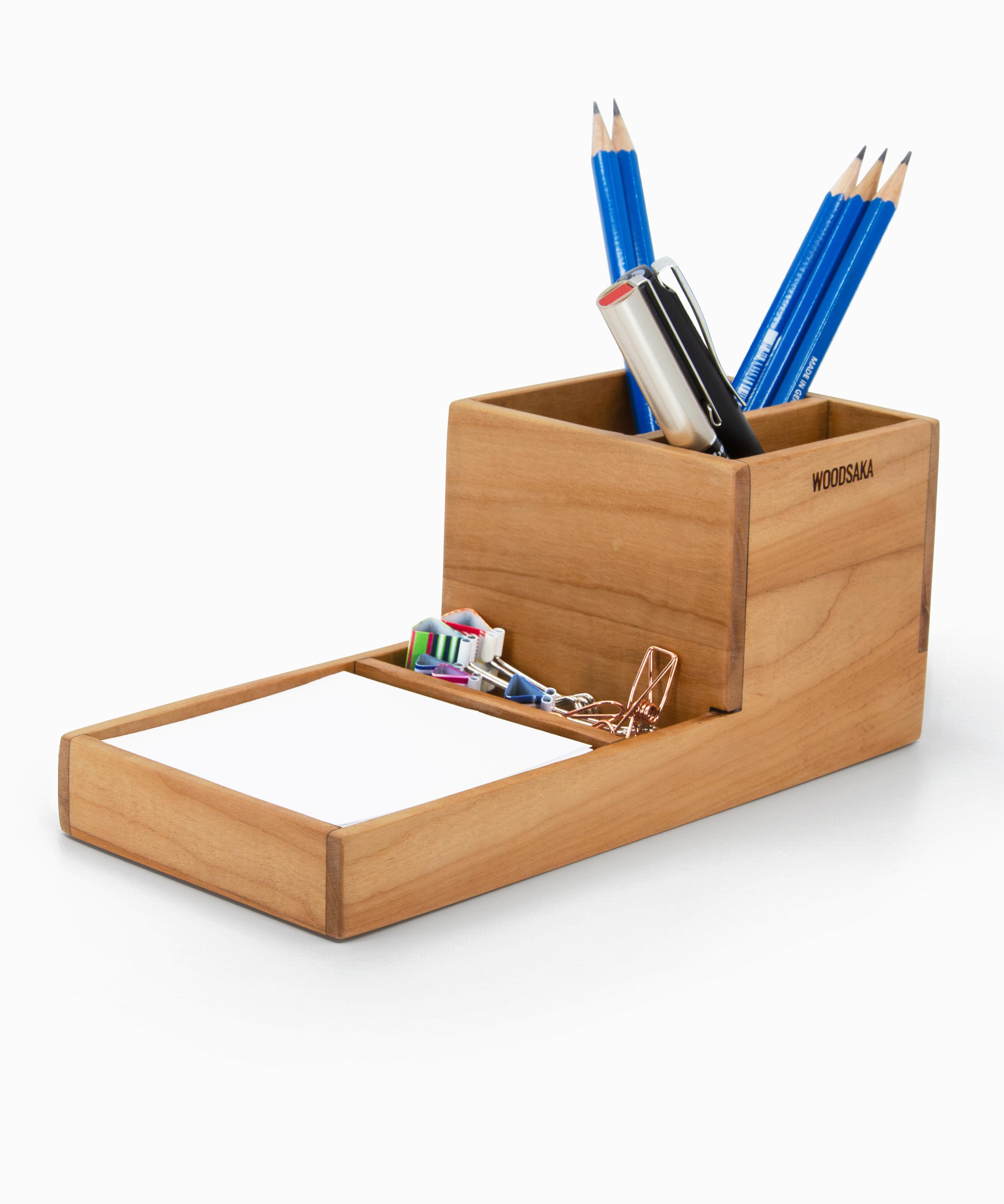 

Woodsaka ProKit Multi-Functional Organizer - Pen Holder, Note Paper Box & Paper Clip Holder - Cherry Wood - 20.5 cm x 9.5 cm x 8.5 cm - WOODSAKA
