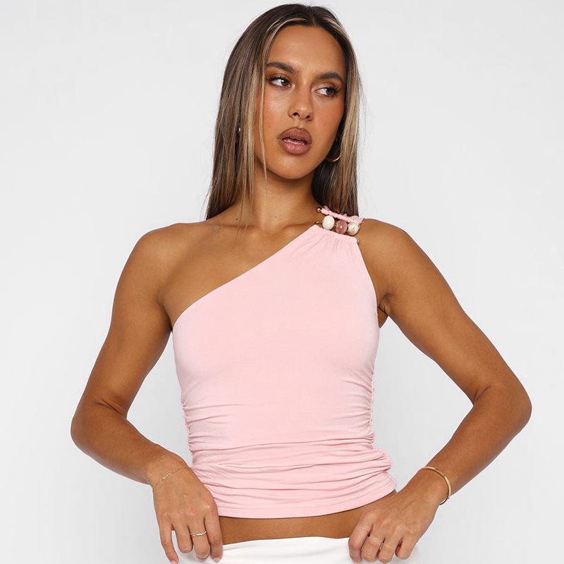 One-shoulder Beaded Tank Top Street Slim Sexy Vest