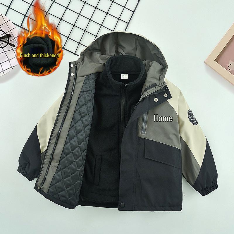 Jungen Winterwindjacke 2025: Dreifach-abnehmbare, fleecegefütterte Jacke für Frühling und Herbst.