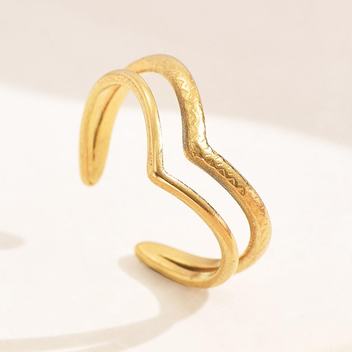 

Minimalist V Shape Double Layers Rings Women Stainless Steel Gold Color Open Finger Ring Band Geometric Zircon Gift Wholesale Open
