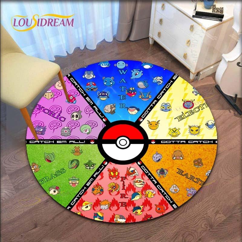 Cartoon Pokemon Runder Teppich für Wohnzimmer Teppich Bodenteppich Badematte Schlafzimmerteppich für Kinderzimmer Fußmatte