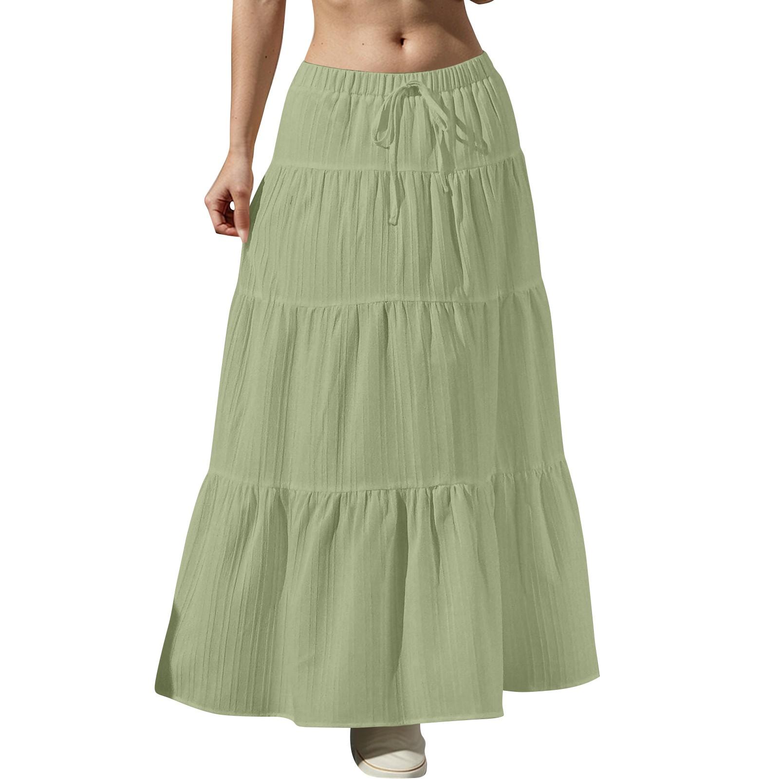 

Женские струящиеся расклешенные юбки-макси с оборками и эластичным поясом, элегантные многослойные длинные юбки в стиле бохо XXL зелёный