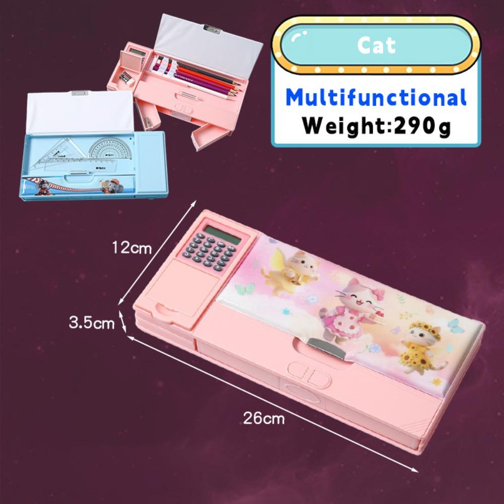 

Fun Mechanism Design Multifunctional Pencil Case Double Sided Use Stationery Storage Box Students Cat