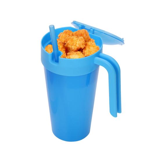 Kids Snack And Drink Cup Combo Leak-Proof 2-in-1 Popcorn Holder with Handle Portable Stadium Tumbler for Travel Home Movies