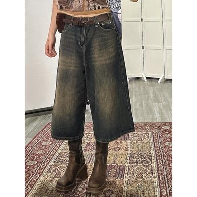 Damen Vintage High Waist Mid Long Jeans High Street Style Baggy Blaue Shorts Damenmode Weites Bein Y2K Damen Denim Shorts