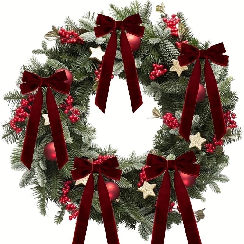 10 ks Mašle na vánoční stromeček z červeného sametu - Slavnostní mašle z pásky pro sváteční věnce, dekorace a rustikální řemesla, lesklý povrch