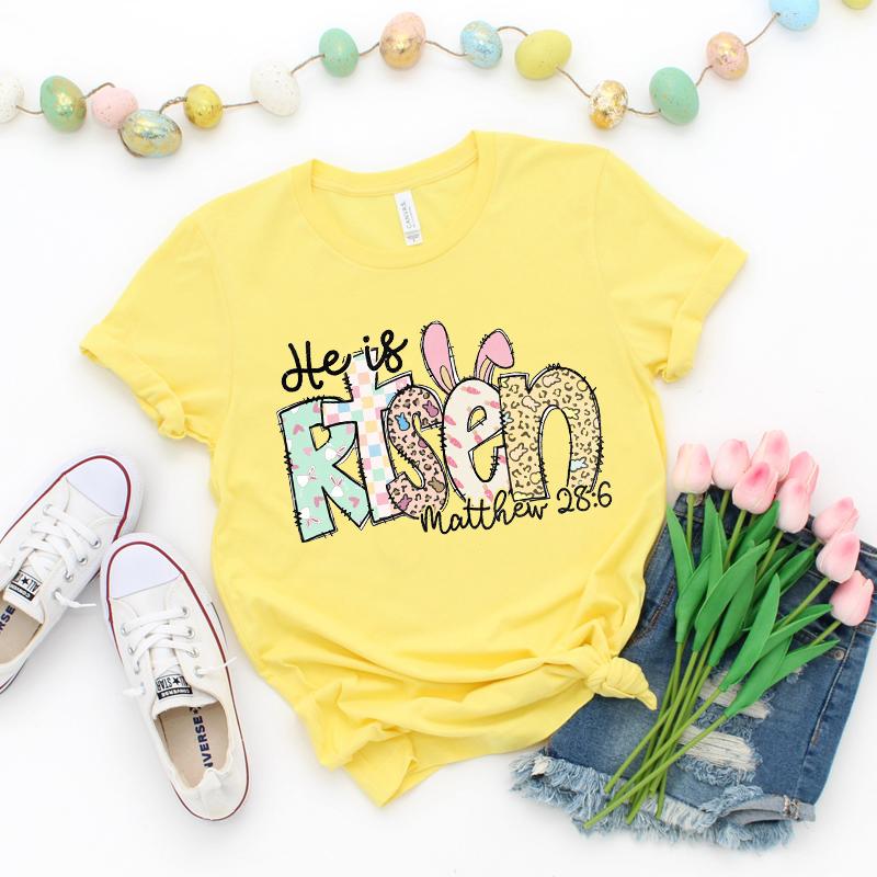He Is Risen T-shirts,Matthew 28:6 Women T-shirts,retro Easter Tshirts,Easter Christian Bible Verse T-shirts,y2k Women Clothes