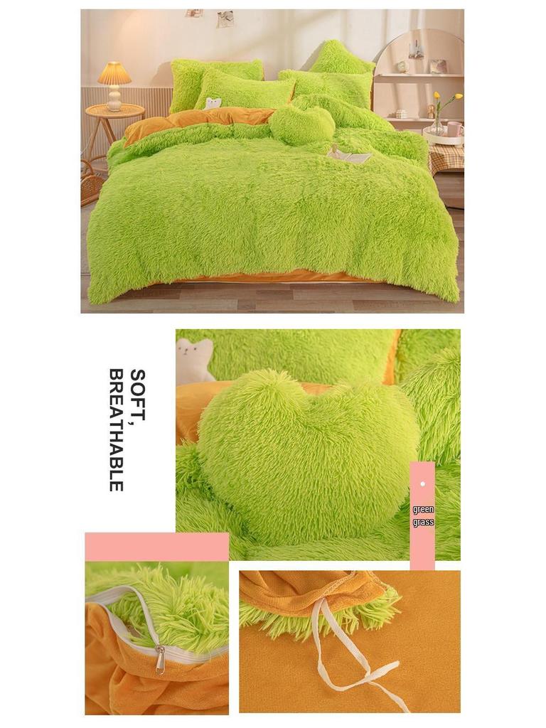 Set Plapumă Pluș Stil Prințesă Catifea Nurcă: Lenjerie de pat caldă, îngroșată, de culoare solidă