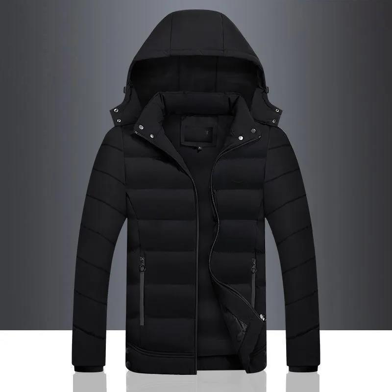 Men's Hooded Down Coat Winter Thick Cotton-padded Jacket Solid Color Slim Coat White Duck Down Thermal Jacket