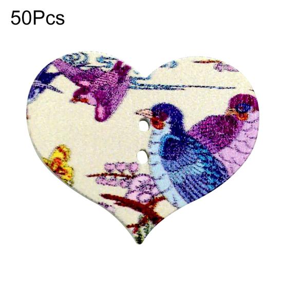 

Vintage 50Pcs Bird Flower Heart Wooden Buttons DIY Scrapbooking Sewing Accessory